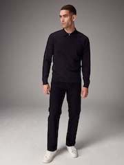 Black Knitted Long Sleeve Quarter Zip Polo Shirt - Image 2 of 8