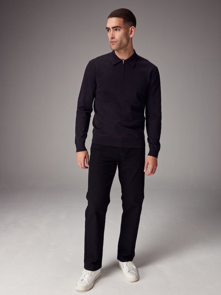 Black Knitted Long Sleeve Quarter Zip Polo Shirt - Image 2 of 8