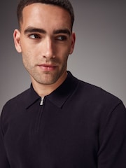 Black Knitted Long Sleeve Quarter Zip Polo Shirt - Image 4 of 8