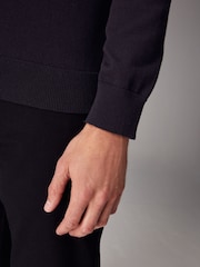 Black Knitted Long Sleeve Quarter Zip Polo Shirt - Image 5 of 8