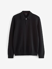 Black Knitted Long Sleeve Quarter Zip Polo Shirt - Image 6 of 8