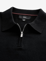 Black Knitted Long Sleeve Quarter Zip Polo Shirt - Image 7 of 8