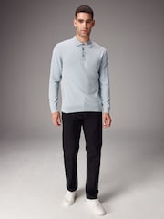 Blue Light Regular Fit Knitted Long Sleeve Polo Shirt - Image 2 of 8