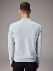 Blue Light Regular Fit Knitted Long Sleeve Polo Shirt - Image 3 of 8