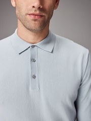 Blue Light Regular Fit Knitted Long Sleeve Polo Shirt - Image 4 of 8