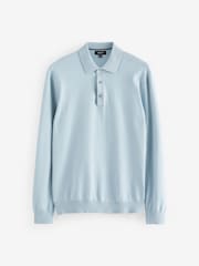 Blue Light Regular Fit Knitted Long Sleeve Polo Shirt - Image 6 of 8