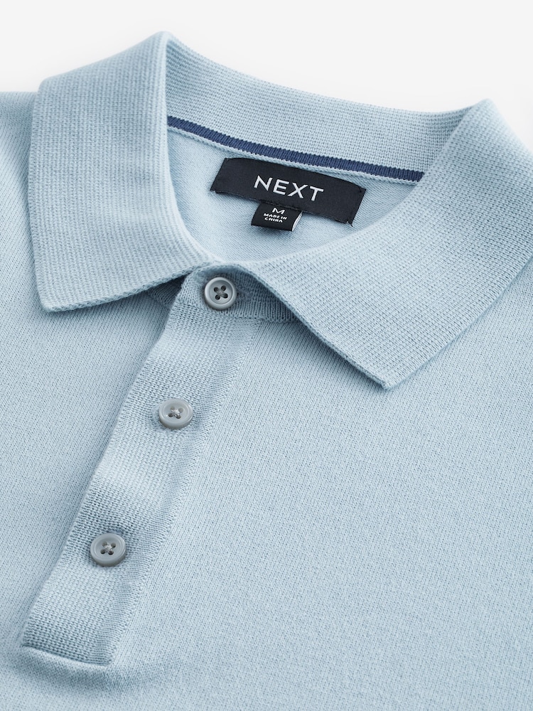 Blue Light Regular Fit Knitted Long Sleeve Polo Shirt - Image 7 of 8