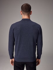Blue Marl Regular Fit Knitted Long Sleeve Polo Shirt - Image 3 of 8