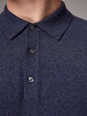 Blue Marl Regular Fit Knitted Long Sleeve Polo Shirt - Image 4 of 8