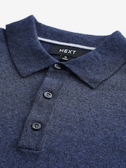 Blue Marl Regular Fit Knitted Long Sleeve Polo Shirt - Image 7 of 8