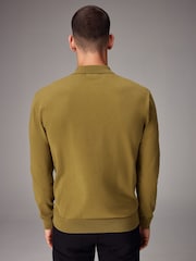Green Olive Regular Fit Knitted Long Sleeve Polo Shirt - Image 3 of 7