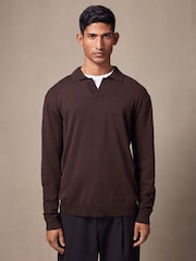 Brown Regular Fit Cotton Rich Polo Neck Jumper - Image 1 of 7