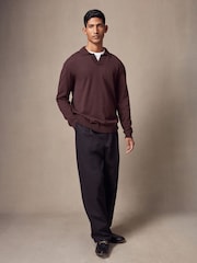 Brown Regular Fit Cotton Rich Polo Neck Jumper - Image 2 of 7