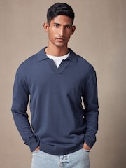 Blue Regular Fit Cotton Rich Polo Neck Jumper - Image 1 of 7