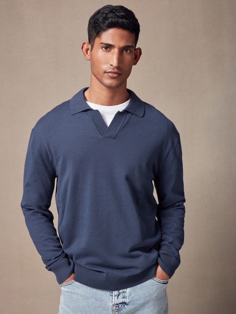 Blue Regular Fit Cotton Rich Polo Neck Jumper - Image 1 of 7