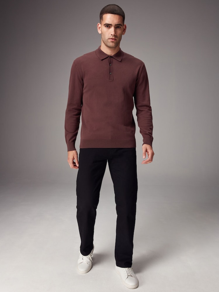 Rot/Braun - Langärmeliges Polo-Shirt aus Feinstrick - Bild 2 von 8 Rot/Braun - Langärmeliges Polo-Shirt aus Feinstrick - Bild 2 von 8
