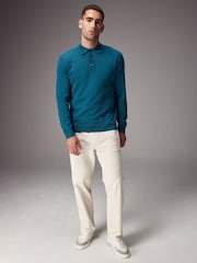 Blue Turquoise Regular Fit Knitted Long Sleeve Polo Shirt - Image 2 of 8