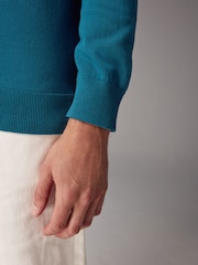 Blue Turquoise Regular Fit Knitted Long Sleeve Polo Shirt - Image 5 of 8