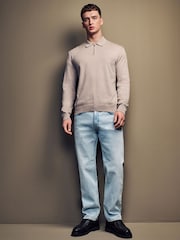 Neutral Knitted Long Sleeve Quarter Zip Polo Shirt - Image 2 of 7
