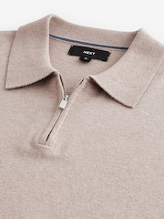 Neutral Knitted Long Sleeve Quarter Zip Polo Shirt - Image 6 of 7