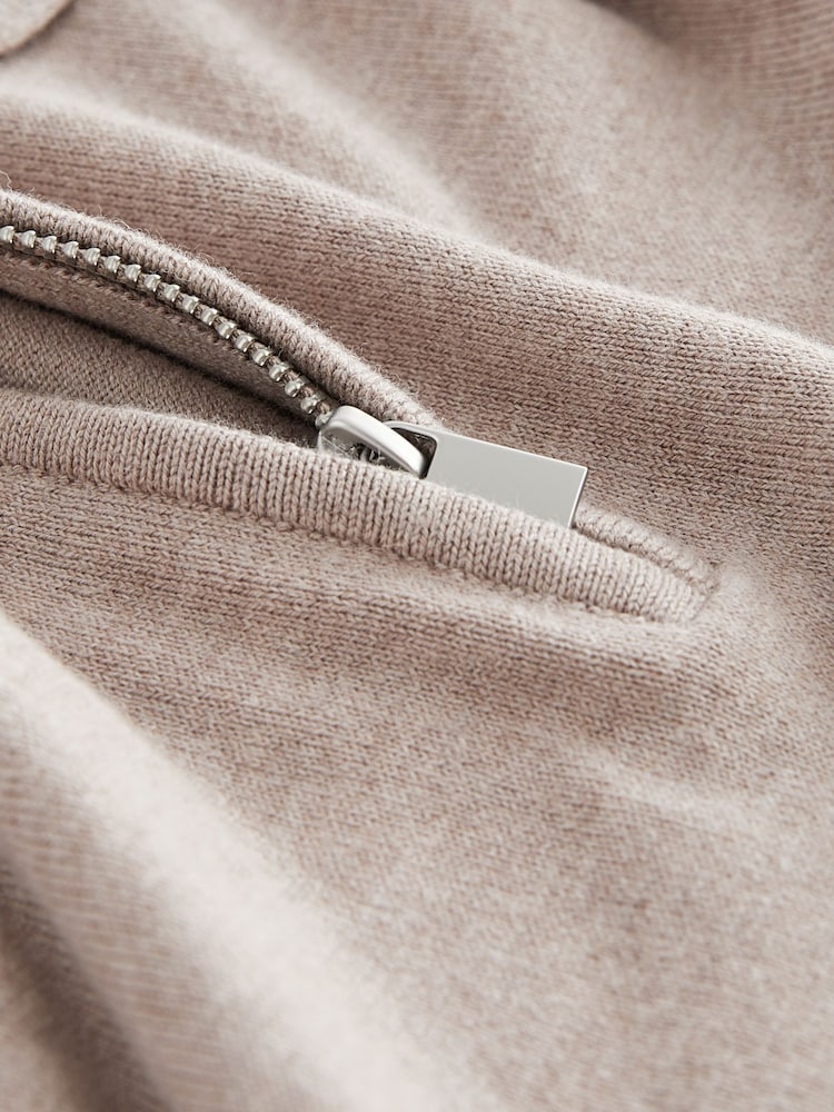 Neutral Knitted Long Sleeve Quarter Zip Polo Shirt - Image 7 of 7