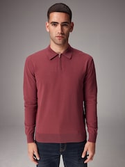 Mauve vijolična - Pleteni dolg rokav; z dolgimi rokavi Quarter Zip polo majice - Slika 1 iz 8