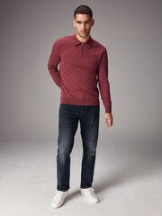 Mauve vijolična - Pleteni dolg rokav; z dolgimi rokavi Quarter Zip polo majice - Slika 2 iz 8
