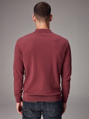 Mauve vijolična - Pleteni dolg rokav; z dolgimi rokavi Quarter Zip polo majice - Slika 3 iz 8