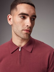 Mauve vijolična - Pleteni dolg rokav; z dolgimi rokavi Quarter Zip polo majice - Slika 5 iz 8