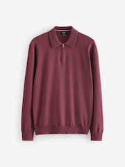 Mauve vijolična - Pleteni dolg rokav; z dolgimi rokavi Quarter Zip polo majice - Slika 6 iz 8