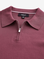 Mauve vijolična - Pleteni dolg rokav; z dolgimi rokavi Quarter Zip polo majice - Slika 7 iz 8