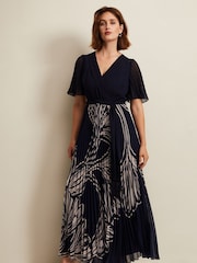 Phase Eight Black Printed Abigail Pleat Midaxi Dress - Image 1 of 6