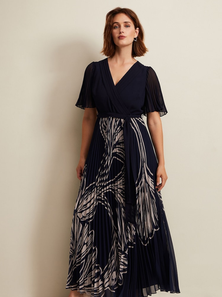 Phase Eight Black Printed Abigail Pleat Midaxi Dress - Image 1 of 6