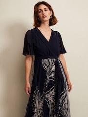 Phase Eight Black Printed Abigail Pleat Midaxi Dress - Image 3 of 6