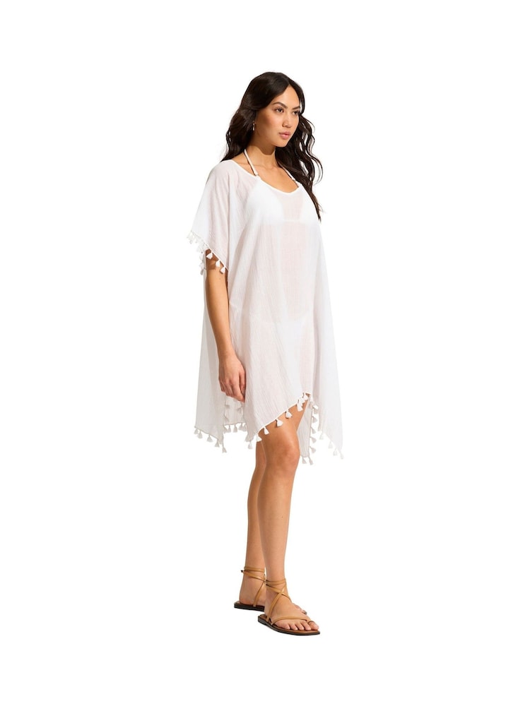 Seafolly Amnesia Tassel Trim 100% Cotton Kaftan - Image 3 of 5