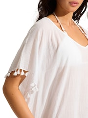 Seafolly Amnesia Tassel Trim 100% Cotton Kaftan - Image 4 of 5