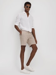 Reiss Oatmeal Send Check Side Adjuster Shorts - Image 1 of 6