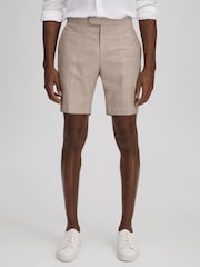 Reiss Oatmeal Send Check Side Adjuster Shorts - Image 3 of 6