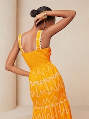 Lipsy Yellow Palm Broderie Tiered Summer Holiday Midi Dress - Image 2 of 4