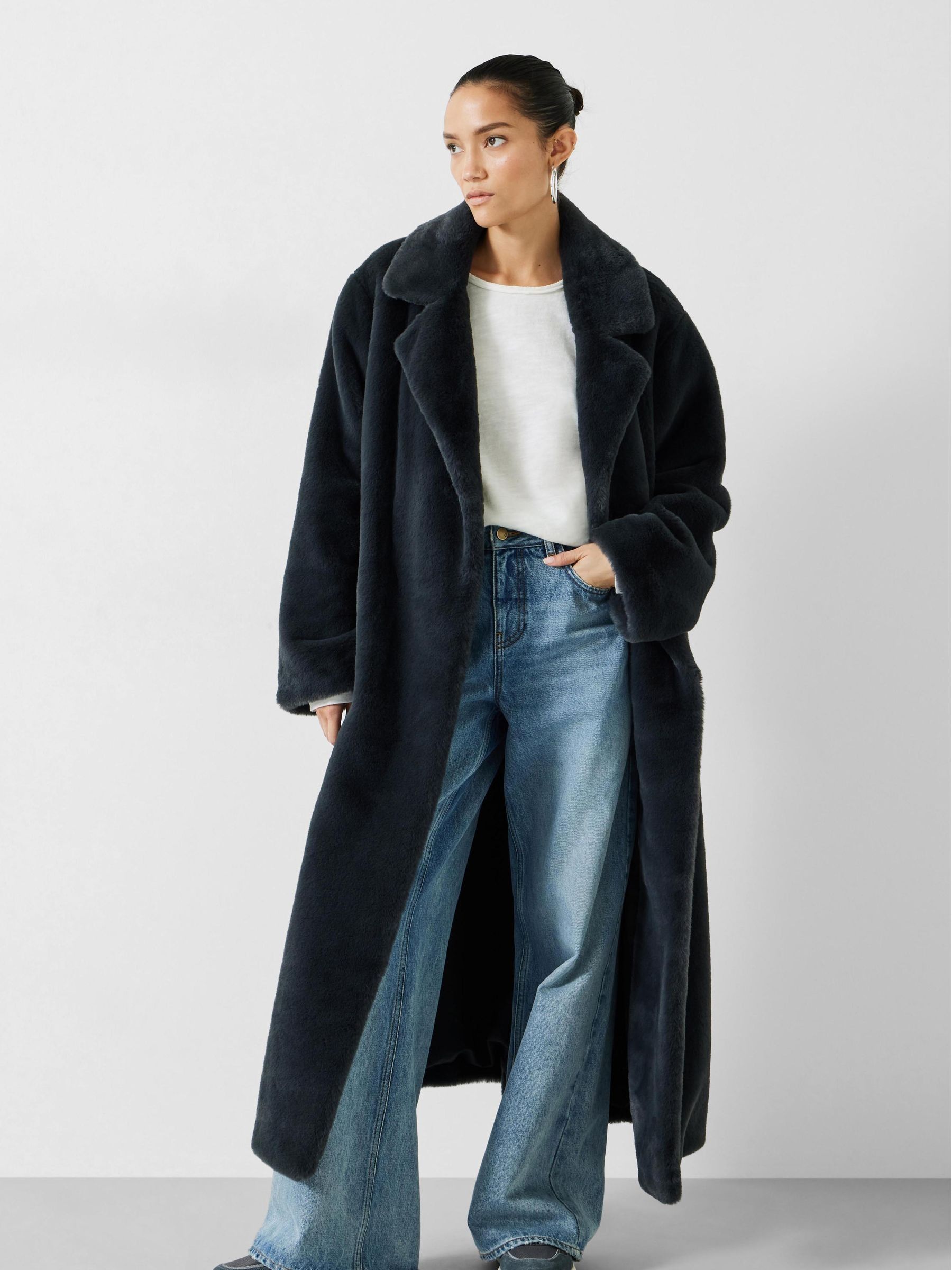 Buy Hush Grey Jolene Faux Fur Belted Coat from Next Luxembourg
