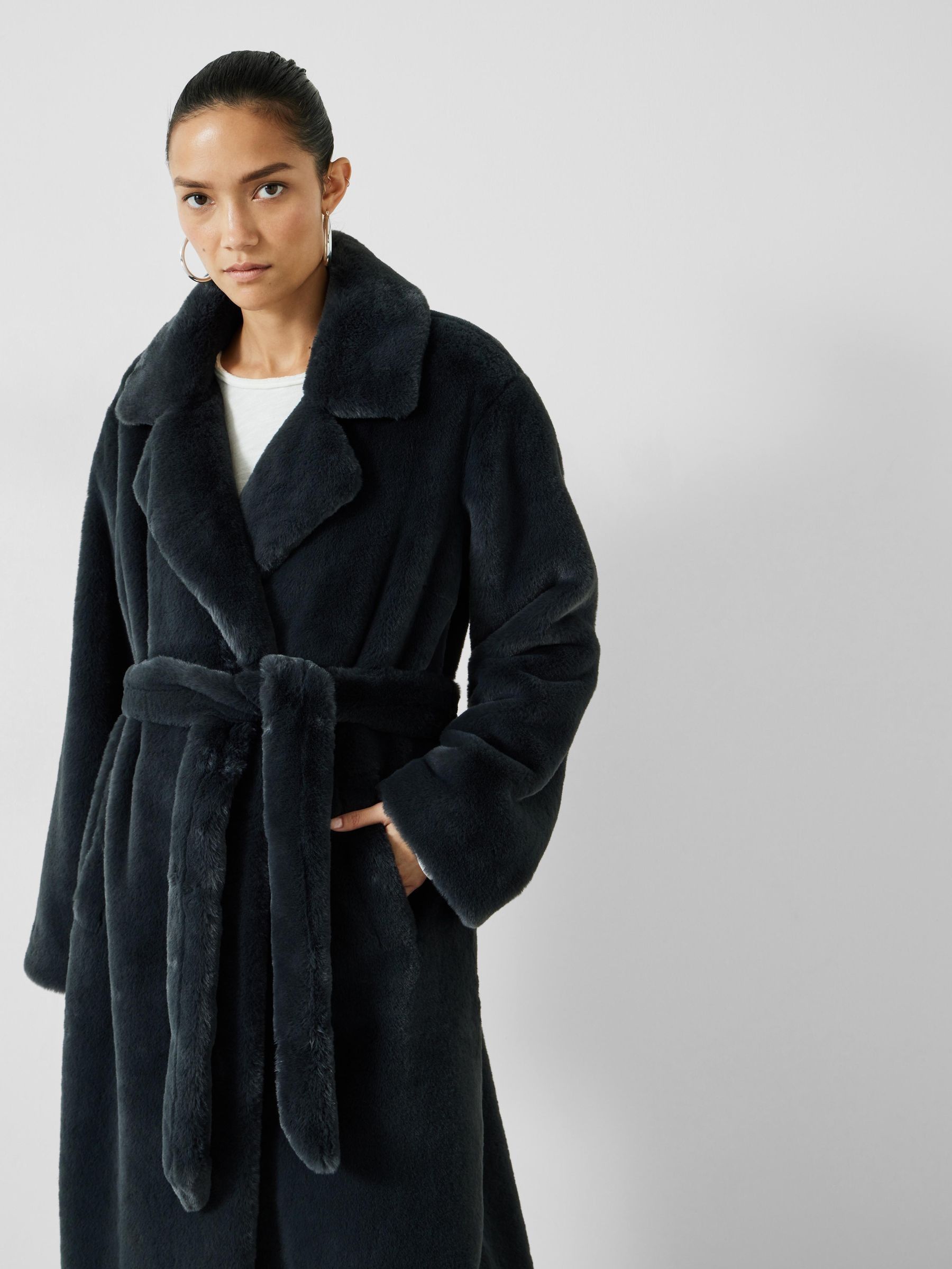 Buy Hush Grey Jolene Faux Fur Belted Coat from Next Luxembourg