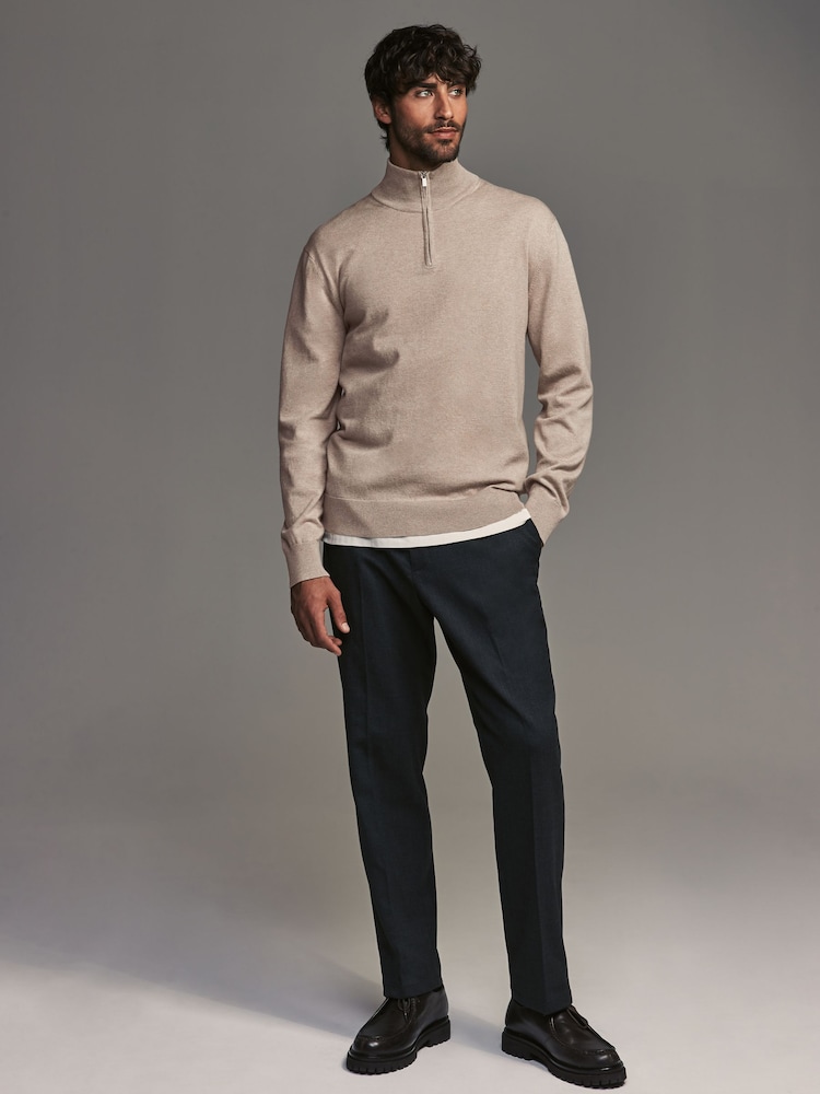 Neutral Plain 100% Cotton Regular Fit Quarter Zip Jumper - Image 1 of 6