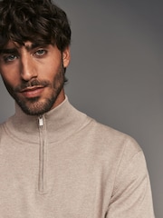 Neutral Plain 100% Cotton Regular Fit Quarter Zip Jumper - Image 3 of 6