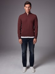 Rot/Braun - Einfarbig - Pullover mit Viertelreißverschluss aus 100 % Baumwolle in normaler Passform - Bild 2 von 8