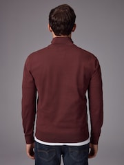 Rot/Braun - Einfarbig - Pullover mit Viertelreißverschluss aus 100 % Baumwolle in normaler Passform - Bild 3 von 8