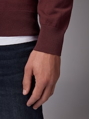Rot/Braun - Einfarbig - Pullover mit Viertelreißverschluss aus 100 % Baumwolle in normaler Passform - Bild 5 von 8