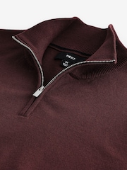 Rot/Braun - Einfarbig - Pullover mit Viertelreißverschluss aus 100 % Baumwolle in normaler Passform - Bild 8 von 8