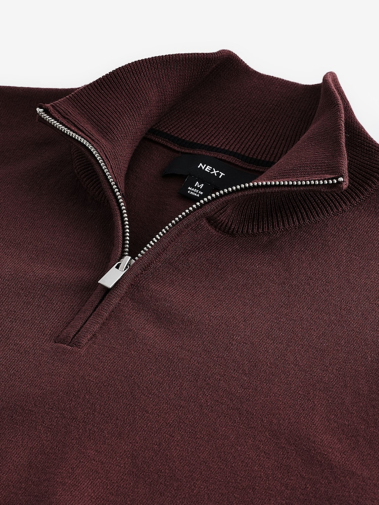 Rot/Braun - Einfarbig - Pullover mit Viertelreißverschluss aus 100 % Baumwolle in normaler Passform - Bild 8 von 8