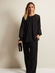 Phase Eight Black Chiffon Aria Double Layer Top - Image 3 of 6