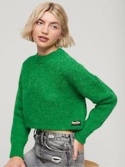Superdry Green Vintage Textured Crop Knit Jumper - Image 1 of 4